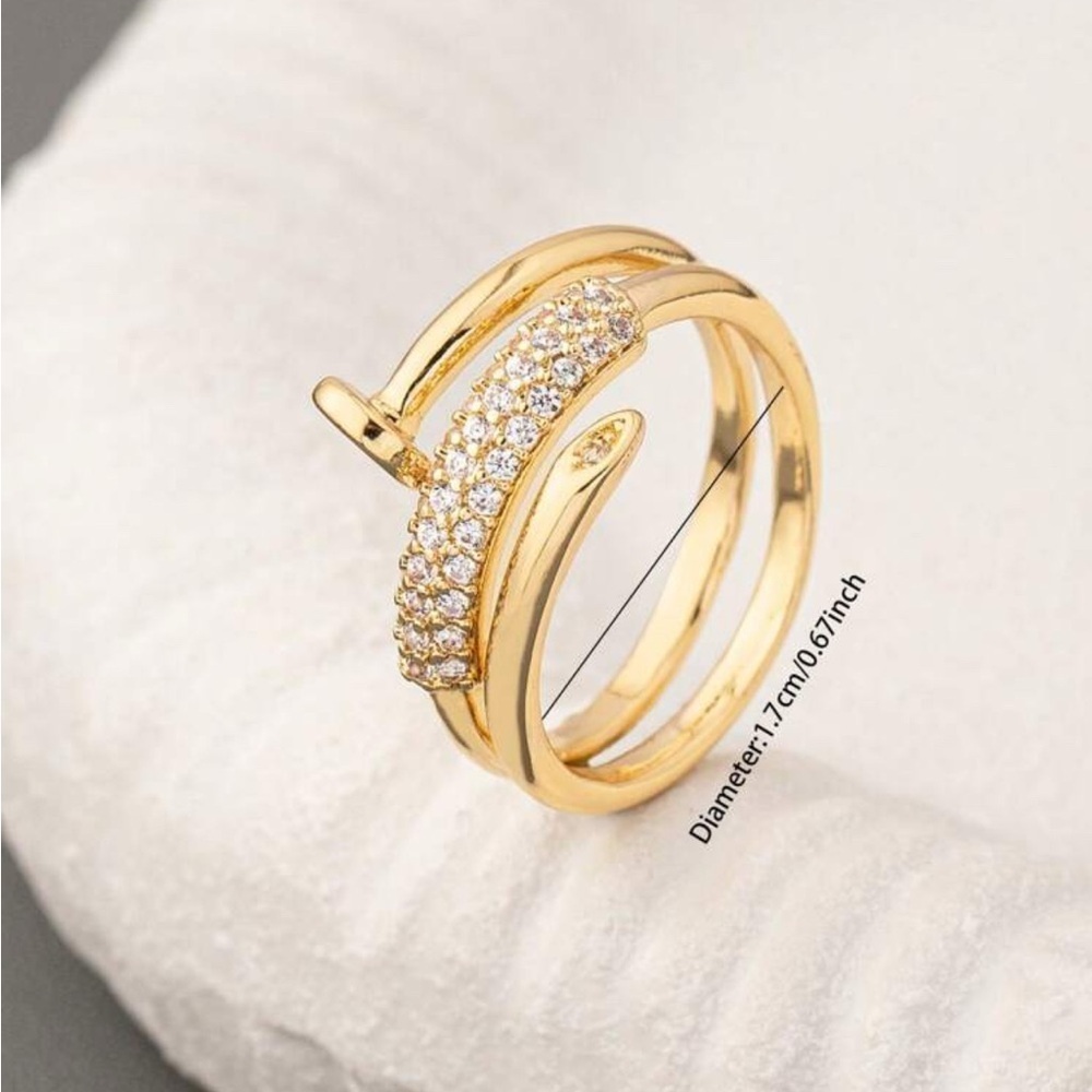 Gold Triple Band Ring Minimalist Statement Jewelry - Picture 3 of 8